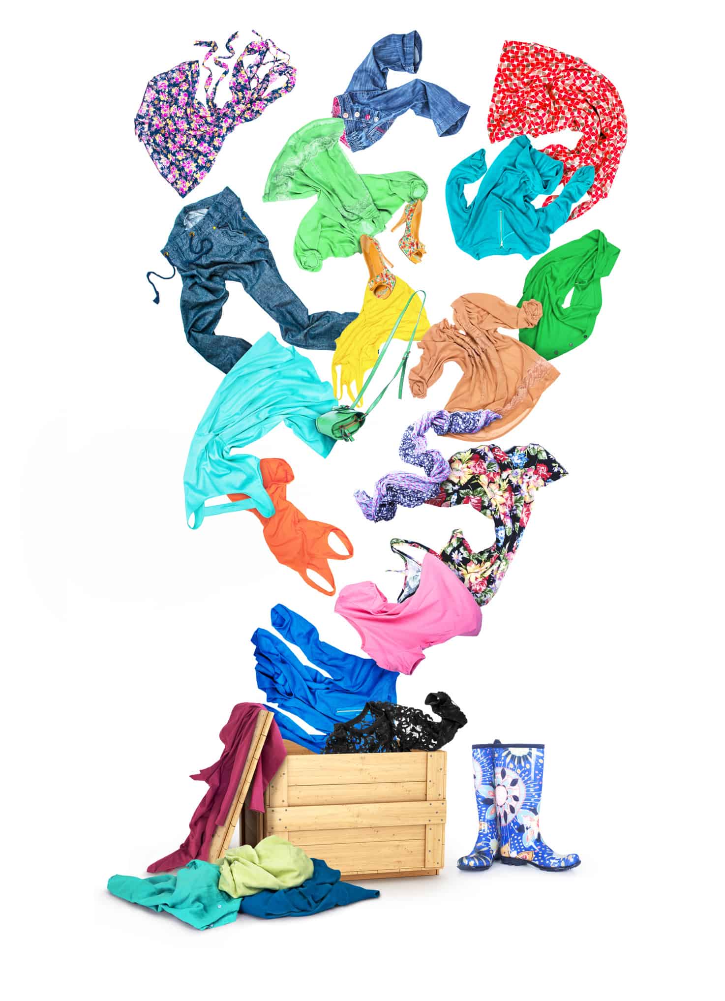 Flying clothes.The box into which clothes fall.