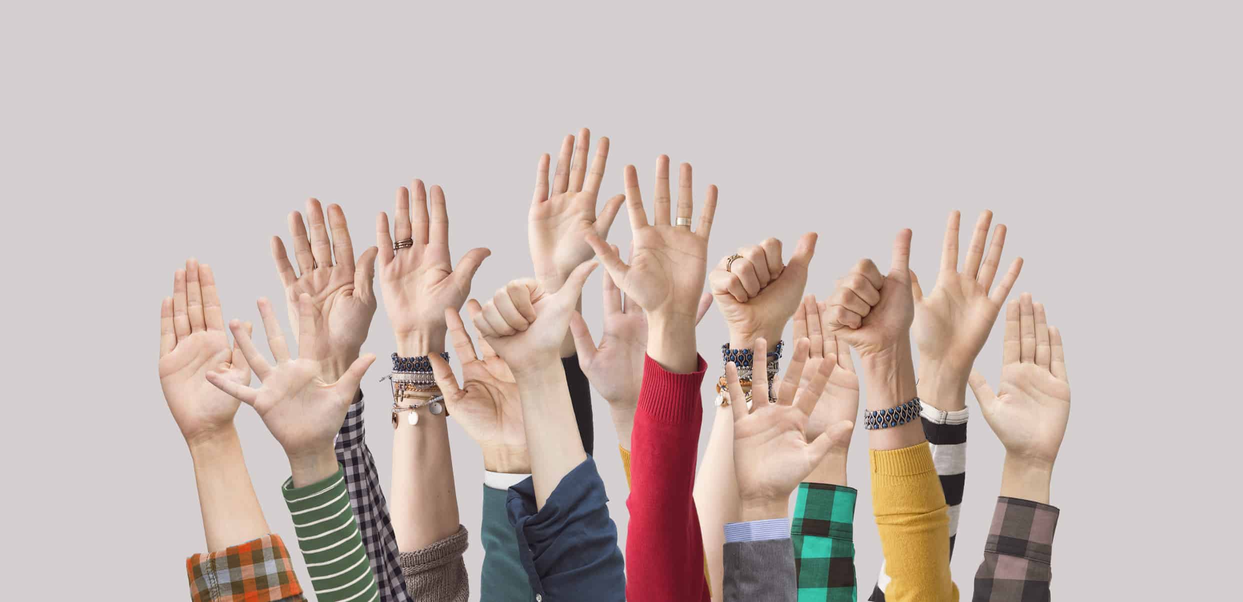 Raised up hands, palms, fingers,