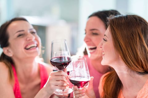 Girls drinking wine in restaurant