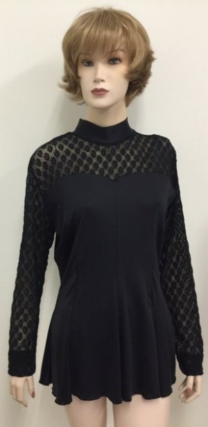 Lace Top Flair Blouse Black