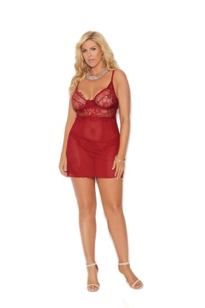 Burgundy Eyelash Lace Babydoll